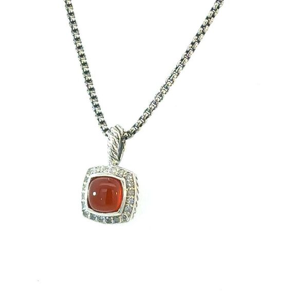 David Yurman Carnelian Diamonds Chain Necklace 16" 7 mm Silver Estate DY658 - Picture 5 of 8